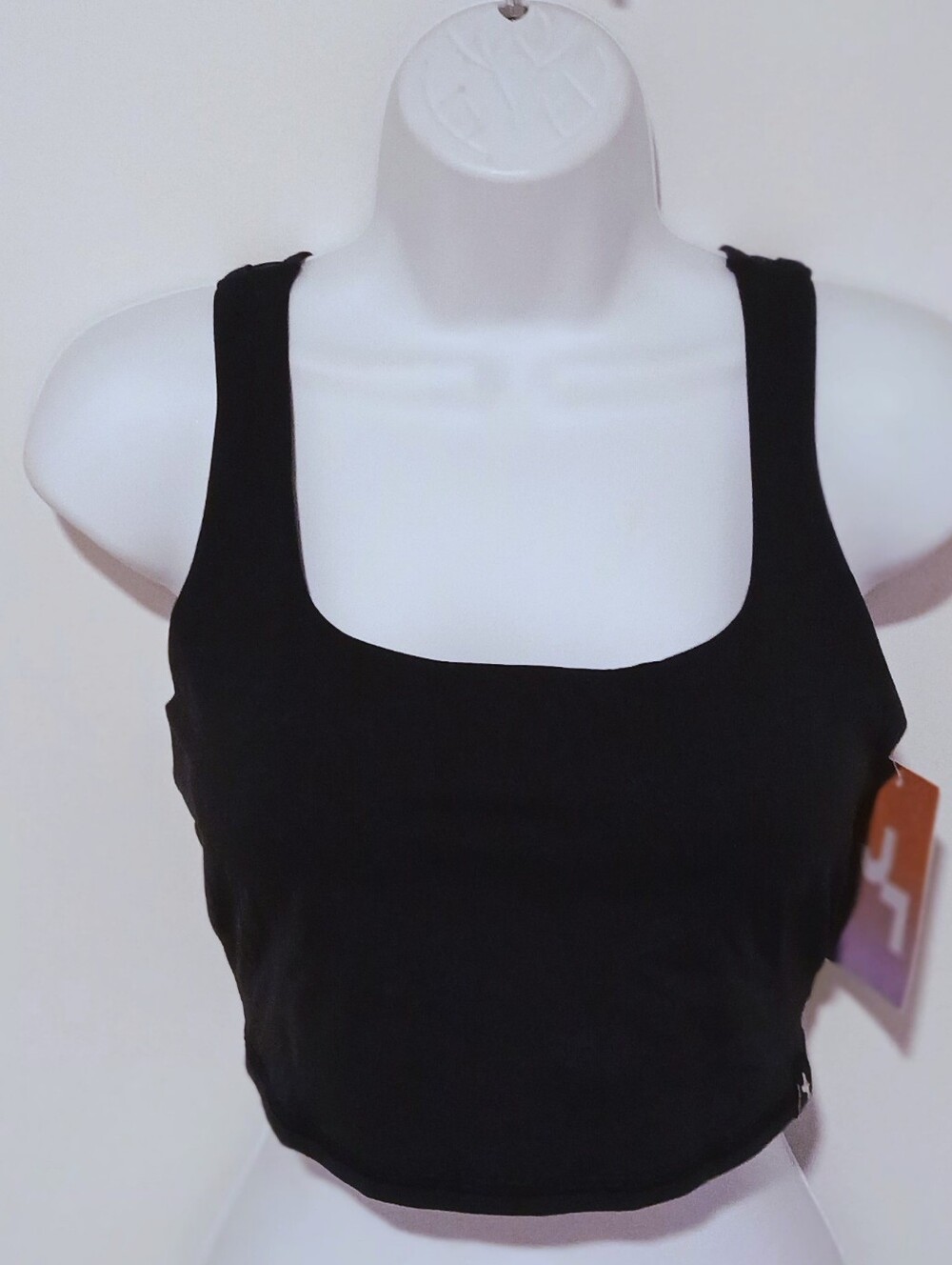 Sheer Back Black Longline Moisture Wicking Sports Bra Removable Pads, Small. NWT
